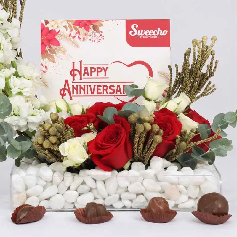 Love Flowers and Anniversary Chocolates Arrangement - Flowers gift from Buy Any Flowers Dubai in Al Quoz Industrial Area 4, Dubai, UAE - image 2
