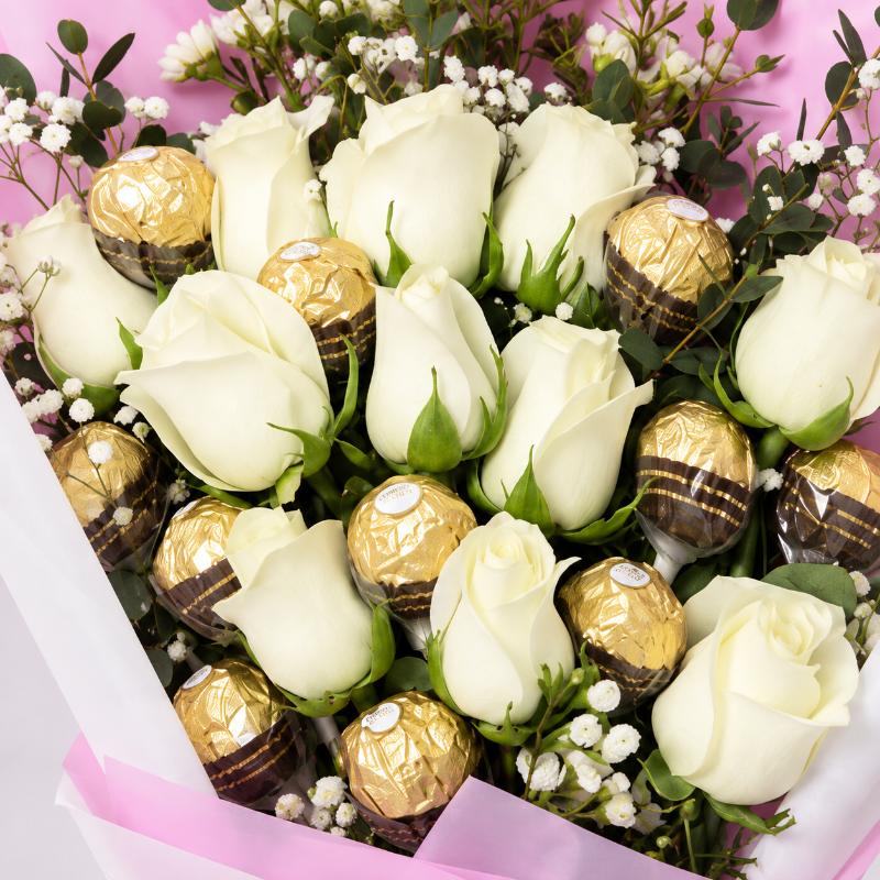 Love 11 White Roses and Ferrero Bouquet - Flowers gift from Buy Any Flowers Dubai in Al Quoz Industrial Area 4, Dubai, UAE - image 2