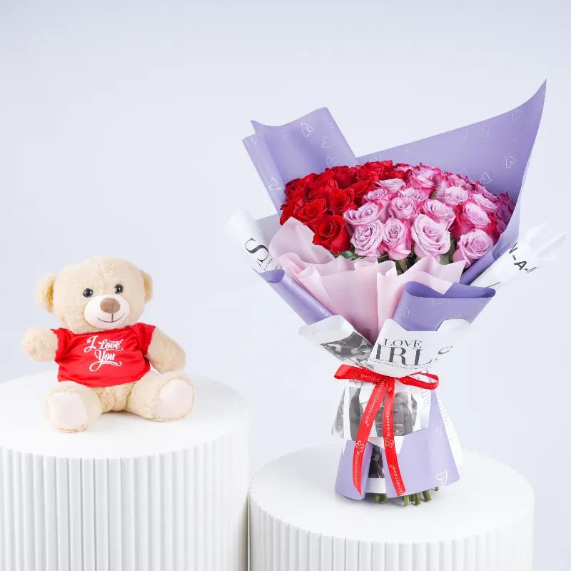 My Queen 51 Roses Bouquet and I Love You Teddy - Gift Sets gift from Buy Any Flowers Dubai in Al Quoz Industrial Area 4, Dubai, UAE
