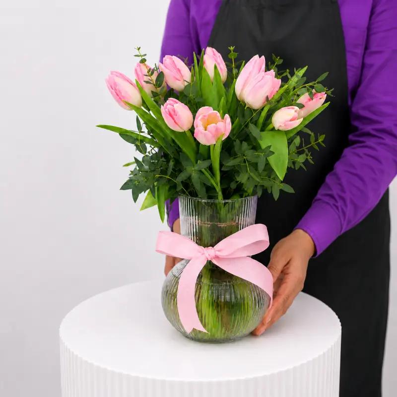 Belle 11 Pink Tulips Vase - Flowers gift from Buy Any Flowers Dubai in Al Quoz Industrial Area 4, Dubai, UAE - image 3