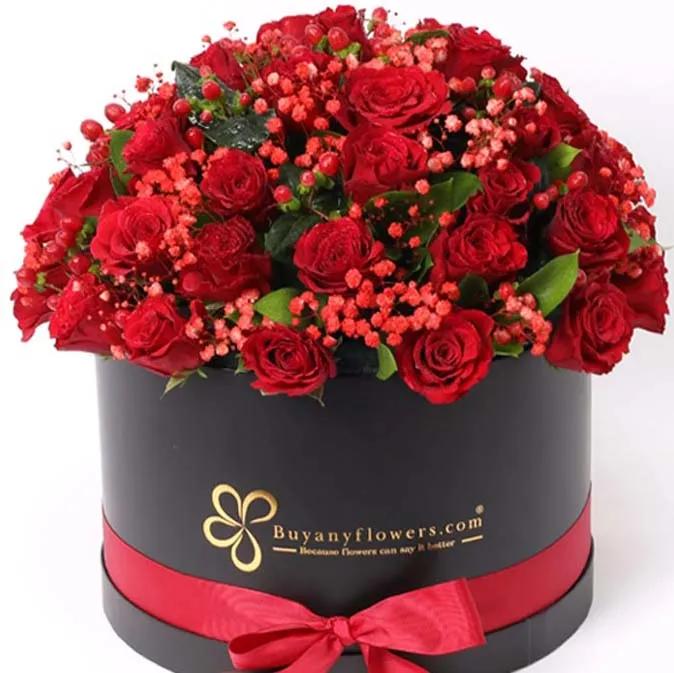 51 Red Roses Round Black Box Deluxe thumbnail 2