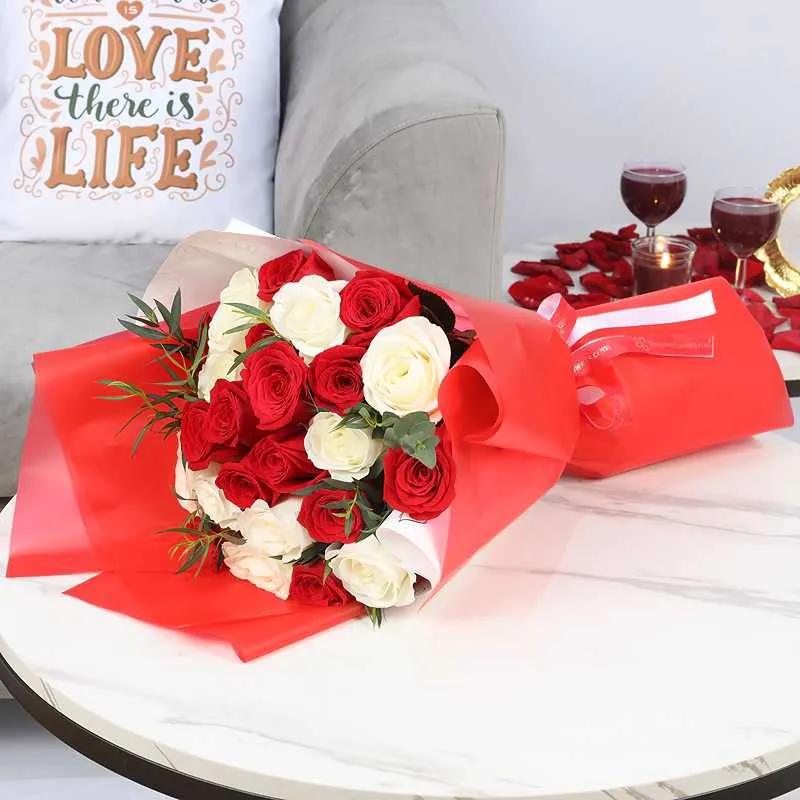 Red and White Beauty 21 Roses Bouquet - Flowers gift from Buy Any Flowers Dubai in Al Quoz Industrial Area 4, Dubai, UAE - image 4