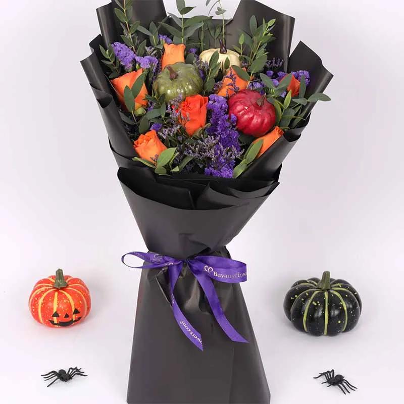 Halloween 7 Orange Roses Bouquet thumbnail 2