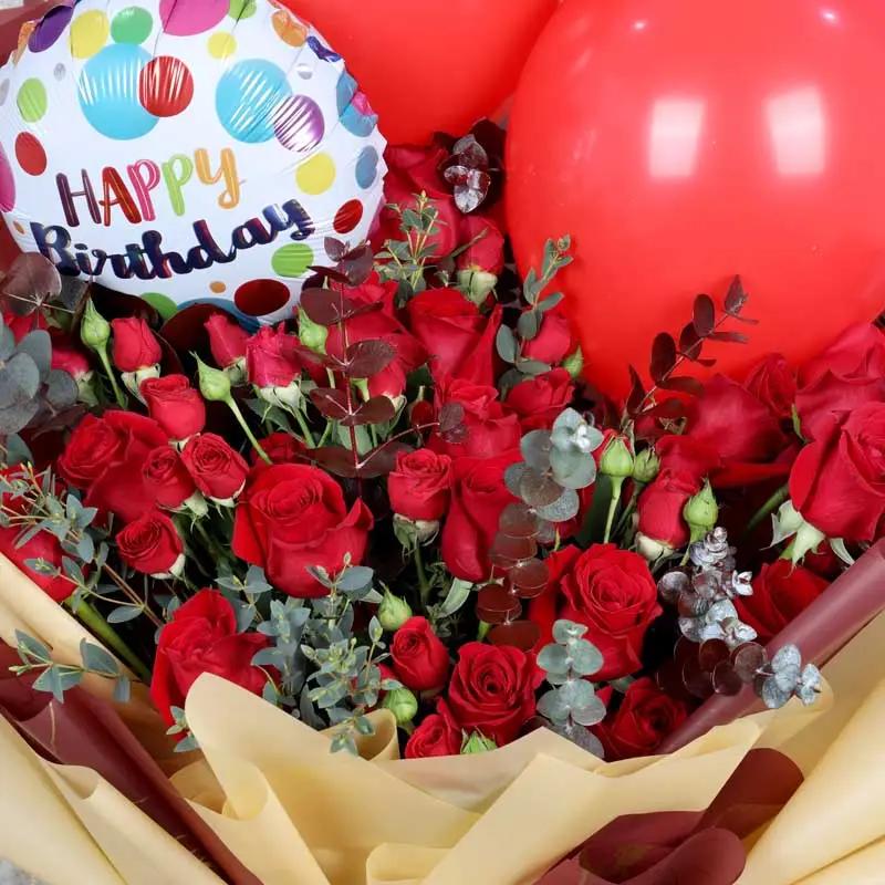 Ruby Red Roses and Birthday Balloons Bouquet thumbnail 3