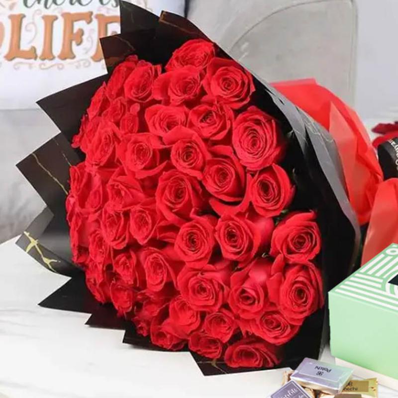 With Love 51 Red Roses Bouquet and Deluxe Patchi Chocolates 250gm thumbnail 3