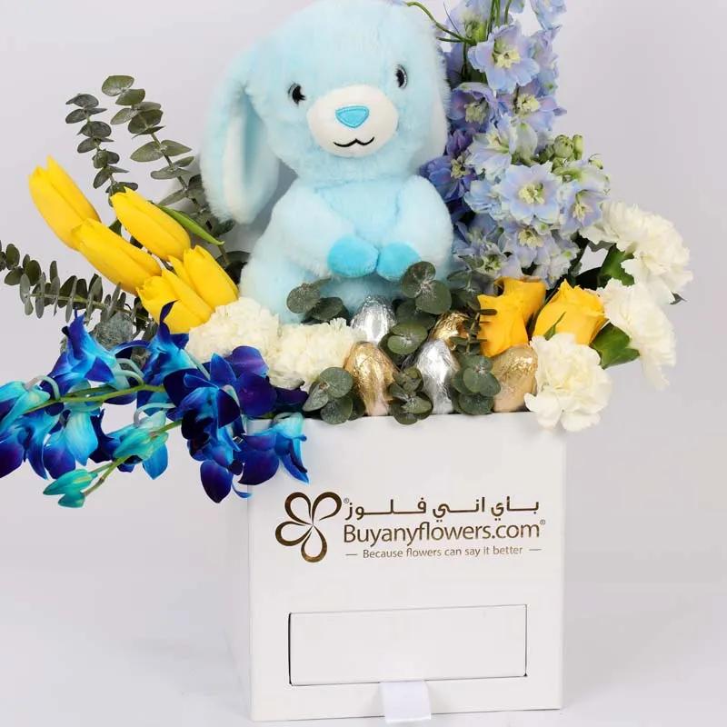 Easter Bunny Eggs and Flower Box Blue - Flowers gift from Buy Any Flowers Dubai in Al Quoz Industrial Area 4, Dubai, UAE - image 2