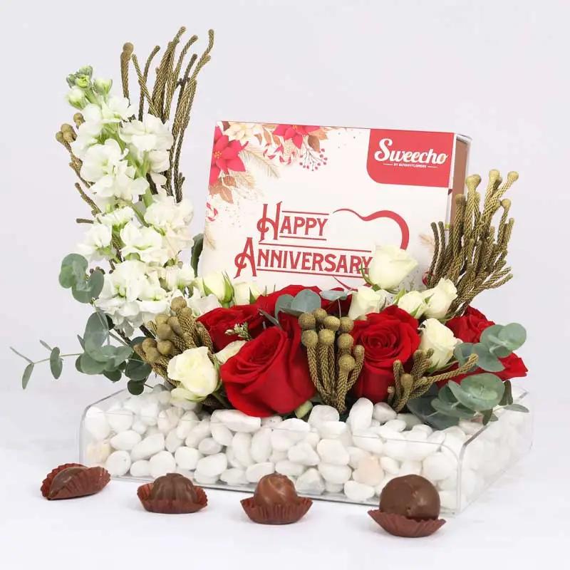 Love Flowers and Anniversary Chocolates Arrangement - Flowers gift from Buy Any Flowers Dubai in Al Quoz Industrial Area 4, Dubai, UAE - image 3