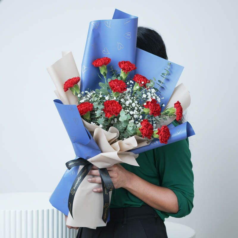 Love 11 Red Carnations Bouquet thumbnail 2