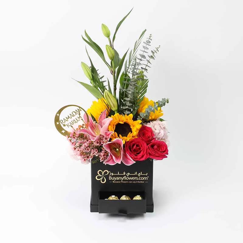 Ramadan Brightness Flower Box - Flowers gift from Buy Any Flowers Dubai in Al Quoz Industrial Area 4, Dubai, UAE