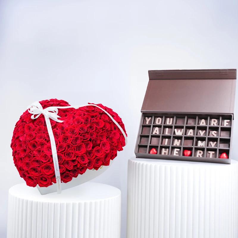 Eternal Love 201 Red Roses 3D Heart Arrangement With Chocolate - Gift Sets gift from Buy Any Flowers Dubai in Al Quoz Industrial Area 4, Dubai, UAE