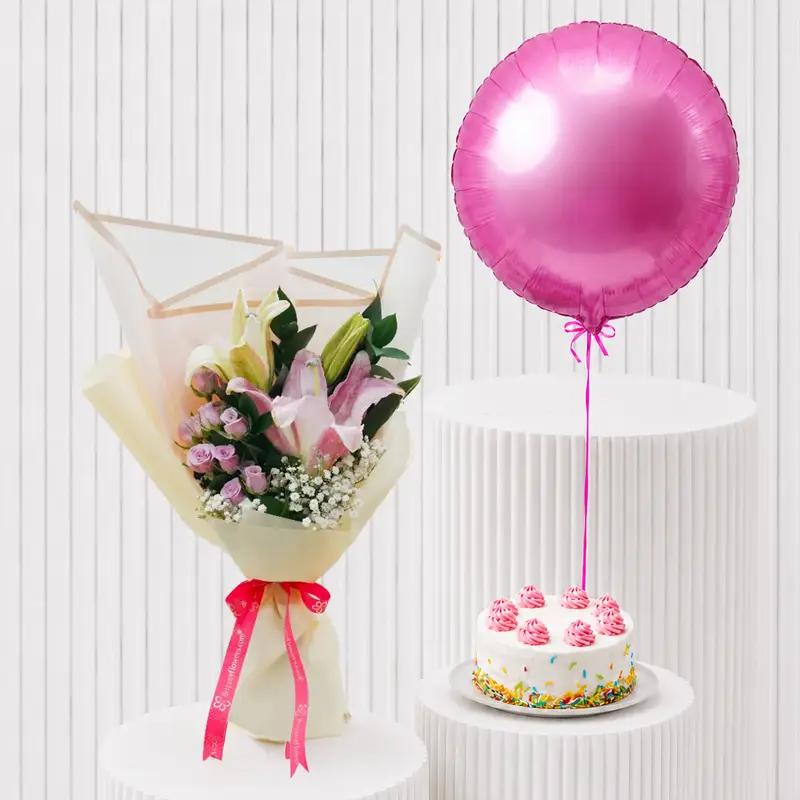 Pink Glow with Cake and Balloon - Gift Sets gift from Buy Any Flowers Dubai in Al Quoz Industrial Area 4, Dubai, UAE