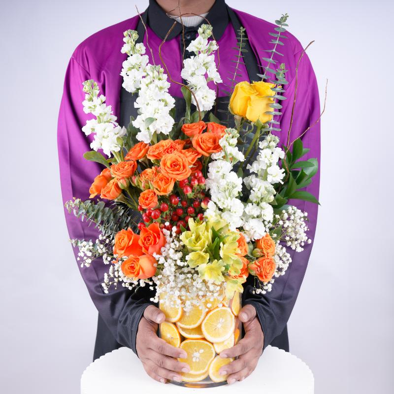 Citrus Glow Glass Vase Arrangement - Flowers gift from Buy Any Flowers Dubai in Al Quoz Industrial Area 4, Dubai, UAE - image 3