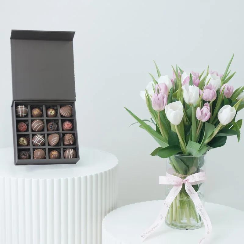 Calm and Beauty 21 Tulips With Chocolate in Dubai