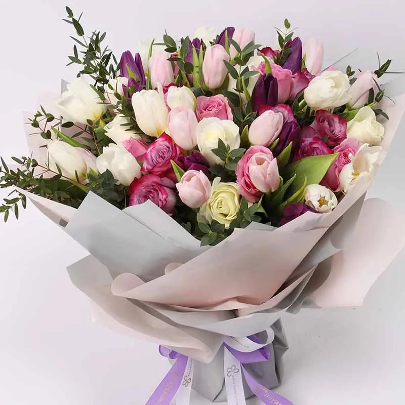 Modest 60 Roses and Tulips Bouquet thumbnail 2