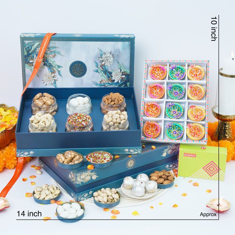Premium Royal Themed Diwali Gift Hamper – Sweets & Decor With Diya Set thumbnail 4
