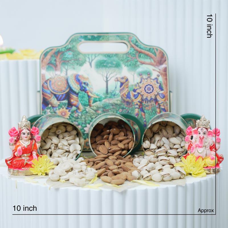 Luxury Dry Fruit Hamper Box with Lakshmi Ganesha Idol thumbnail 3