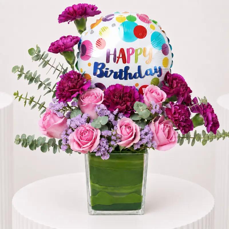 Cute Birthday Balloon and Flower Vase - Flowers gift from Buy Any Flowers Dubai in Al Quoz Industrial Area 4, Dubai, UAE - image 2