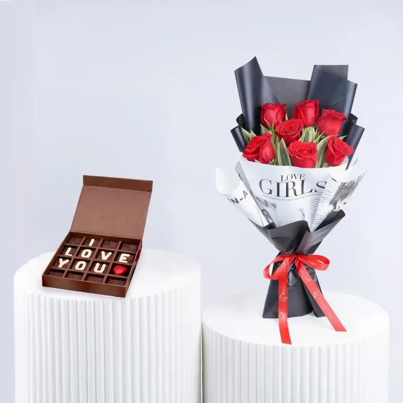 I Love You Chocolates and 7 Red Roses Bouquet - Gift Sets gift from Buy Any Flowers Dubai in Al Quoz Industrial Area 4, Dubai, UAE