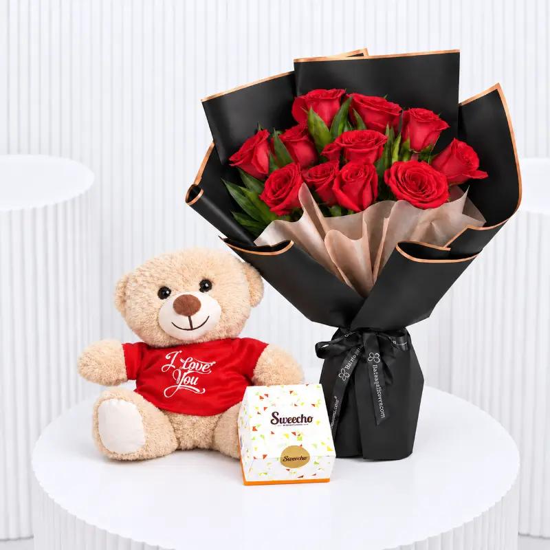 Beauty 11 Red Roses Bouquet Trio in Dubai