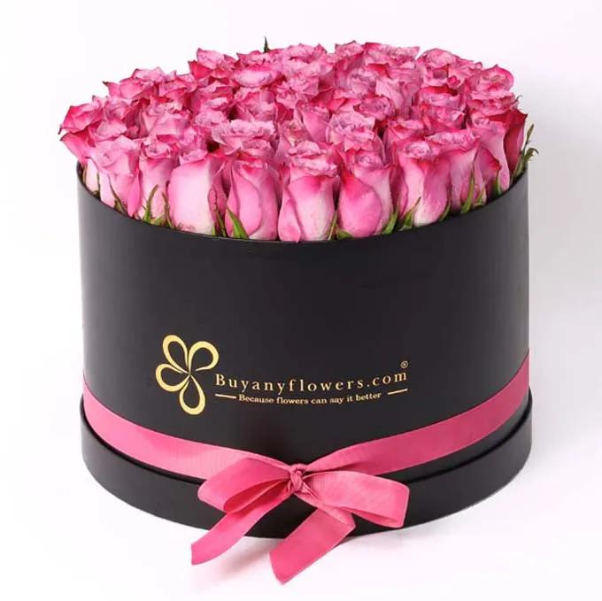 Lilac Roses Round Black Box Deluxe
