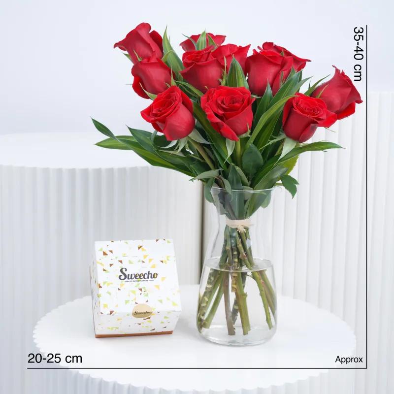 Beauty 11 Red Roses Vase With Chocolate - Gift Sets gift from Buy Any Flowers Dubai in Al Quoz Industrial Area 4, Dubai, UAE - image 3