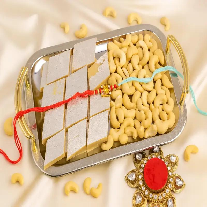 Kundan Rakhi and Kaju Katli and Cashews Platter - Gifts gift from Buy Any Flowers Dubai in Al Quoz Industrial Area 4, Dubai, UAE
