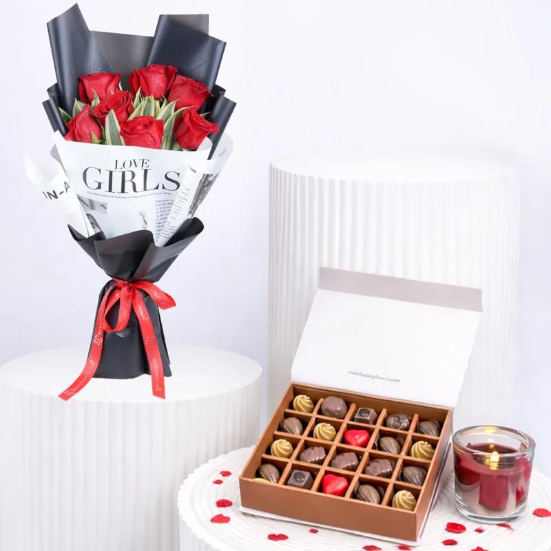 Valentine Premium Chocolates With Bouquet in Dubai