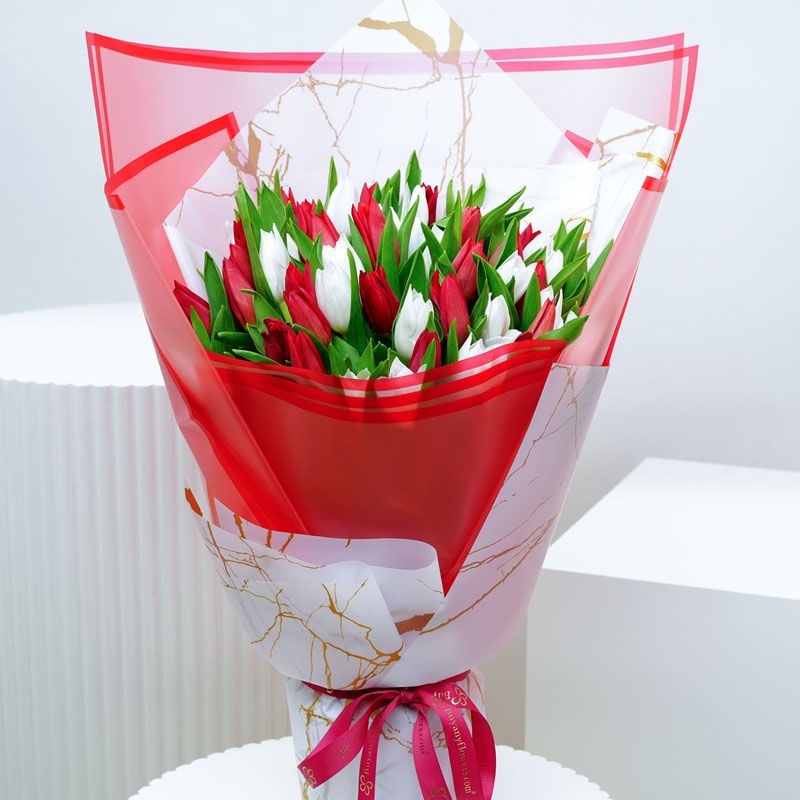 Beauty 51 Red and White Tulips Bouquet thumbnail 2