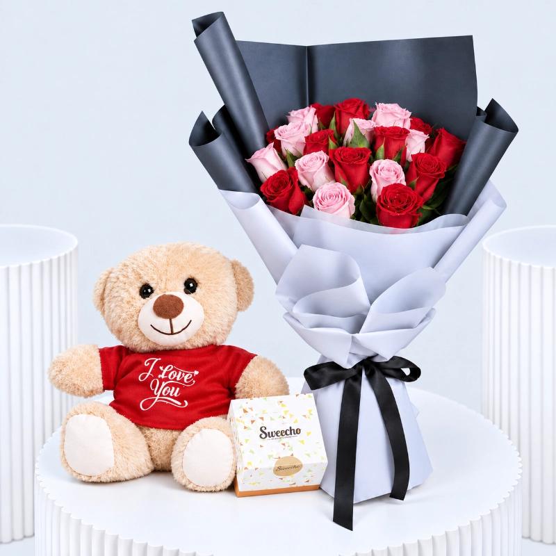 My Queen 21 Roses Bouquet Trio - Gift Sets gift from Buy Any Flowers Dubai in Al Quoz Industrial Area 4, Dubai, UAE