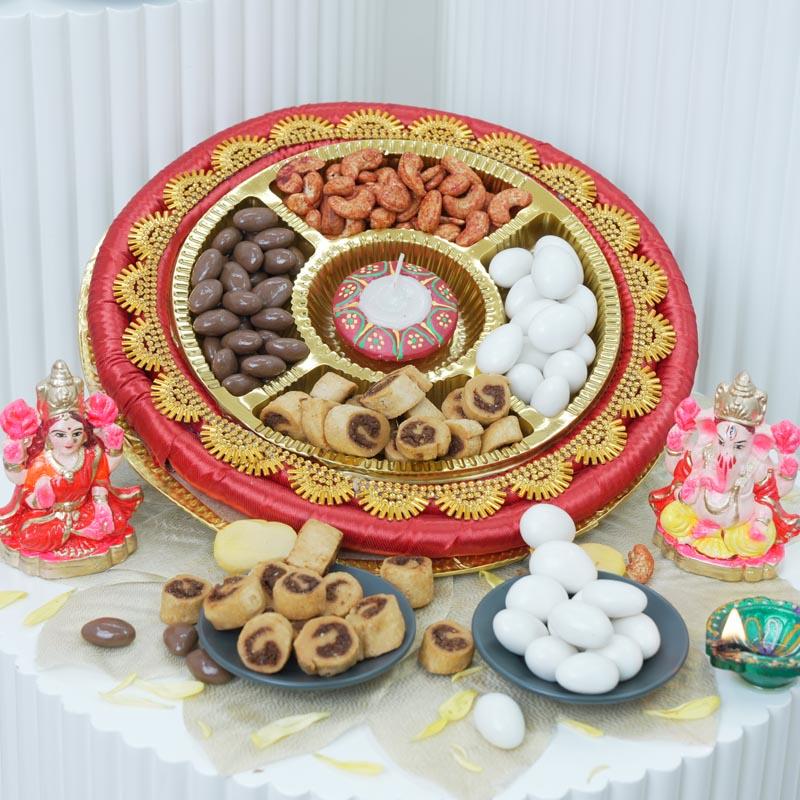Assorted Festive Dry Fruit & Chocolate Tray With Laxmi Ganesha Idol thumbnail 2