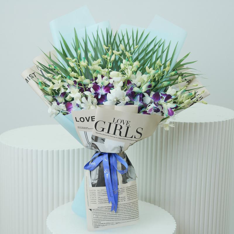 True 21 Blue and White Orchid Bouquet - Flowers gift from Buy Any Flowers Dubai in Al Quoz Industrial Area 4, Dubai, UAE
