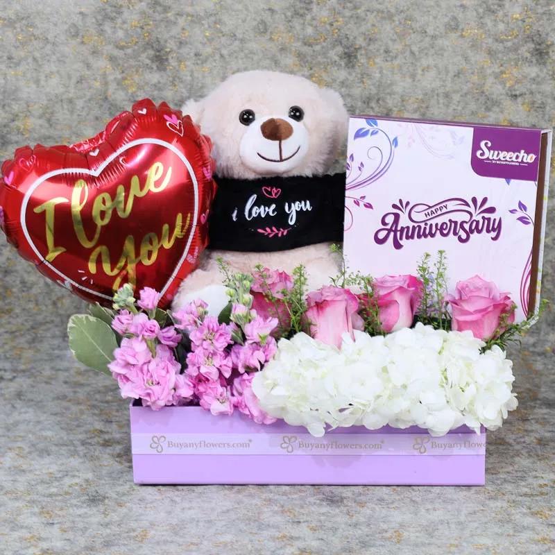 Mauve Anniversary Flower Hamper thumbnail 2