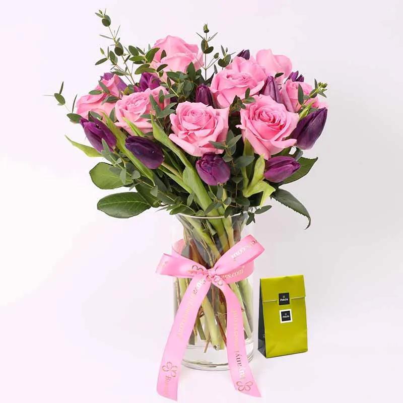 Tender 21 Roses and Tulips with Deluxe Patchi Chocolates thumbnail 1