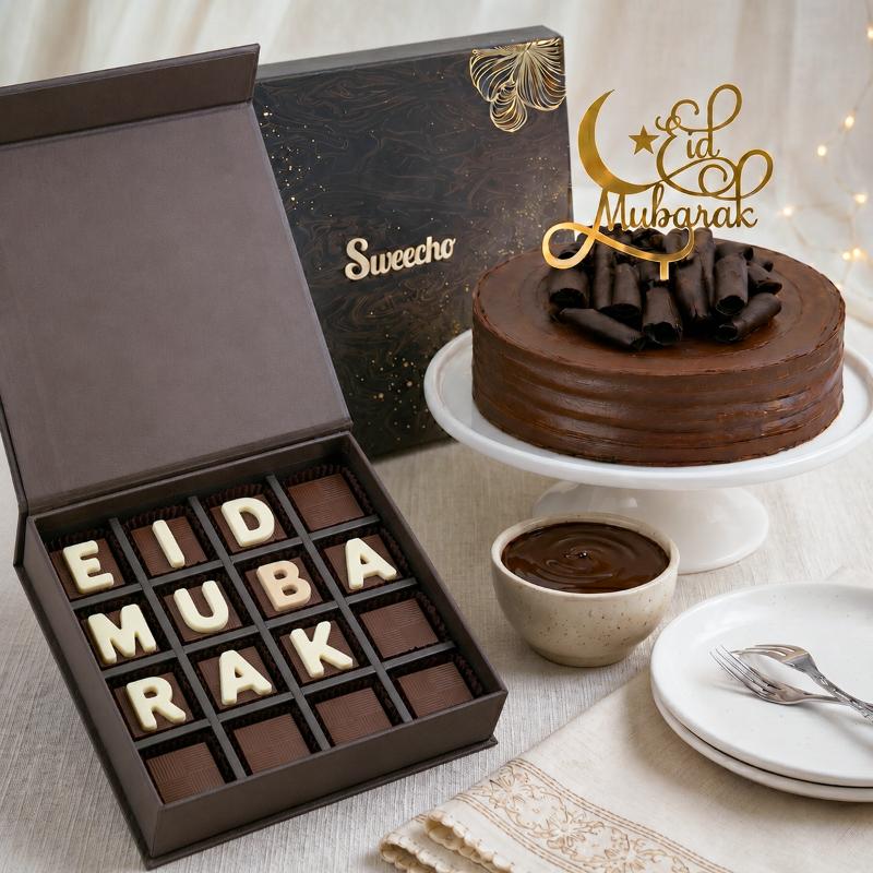 Eid Mubarak special Premium Chocolates and Fudge Cake - Gifts gift from Buy Any Flowers Dubai in Al Quoz Industrial Area 4, Dubai, UAE