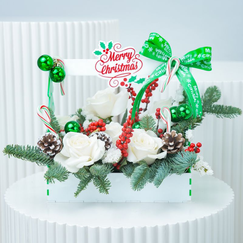 Merry Christmas Flower Tray - Flowers gift from Buy Any Flowers Dubai in Al Quoz Industrial Area 4, Dubai, UAE