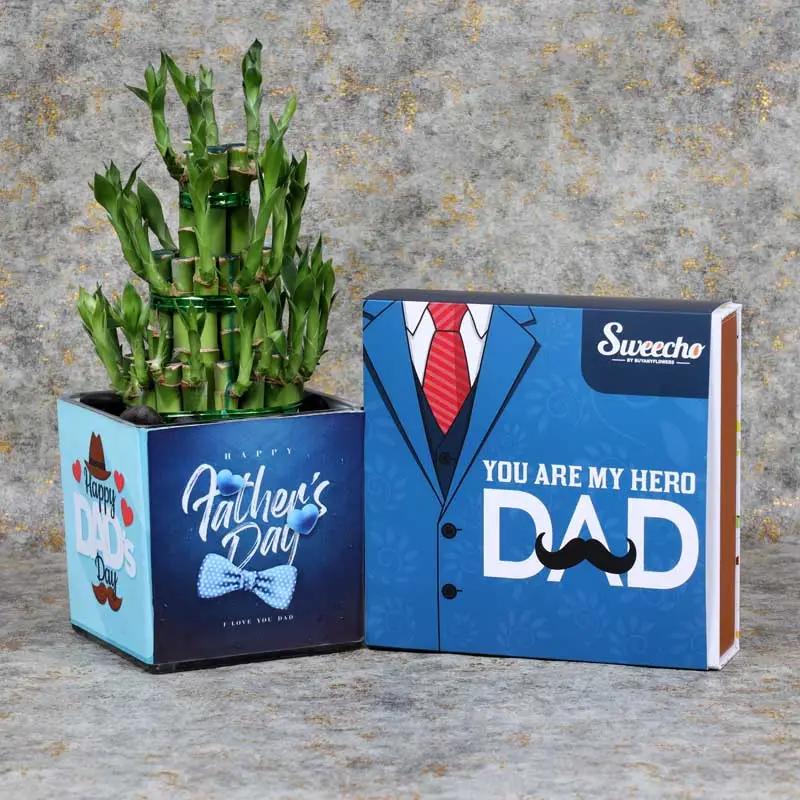 Fathers Day 3 Layer Bamboo Plant and Chocolates - Plants gift from Buy Any Flowers Dubai in Al Quoz Industrial Area 4, Dubai, UAE
