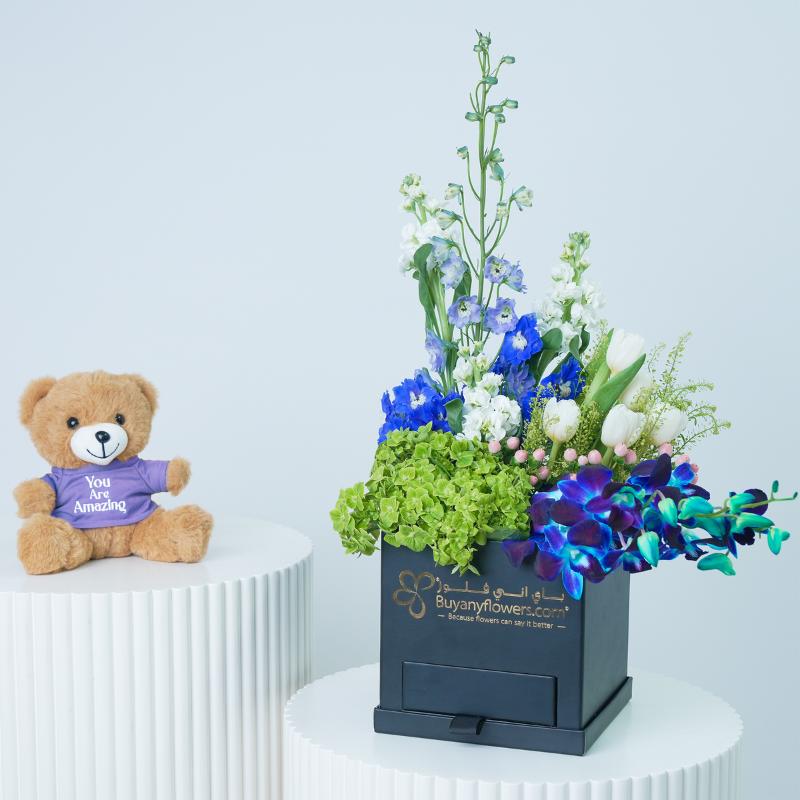 Oceanic Elegance Drawer Box With Teddy - Gift Sets gift from Buy Any Flowers Dubai in Al Quoz Industrial Area 4, Dubai, UAE