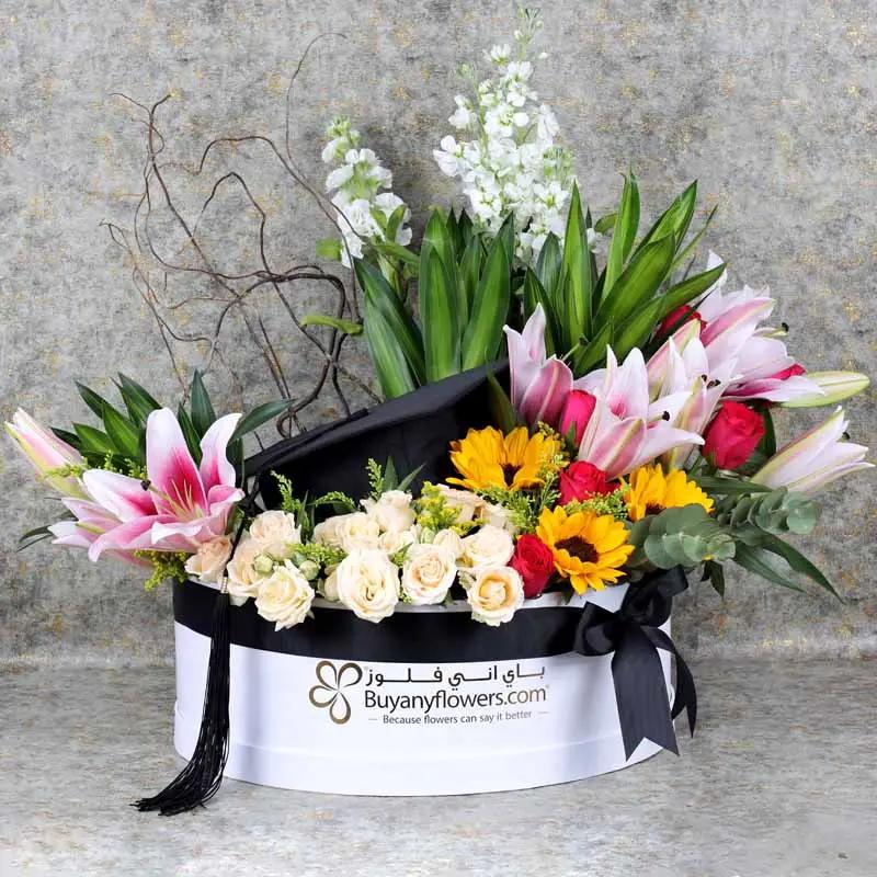Graduation Grand Wishes Flower Box - Flowers gift from Buy Any Flowers Dubai in Al Quoz Industrial Area 4, Dubai, UAE