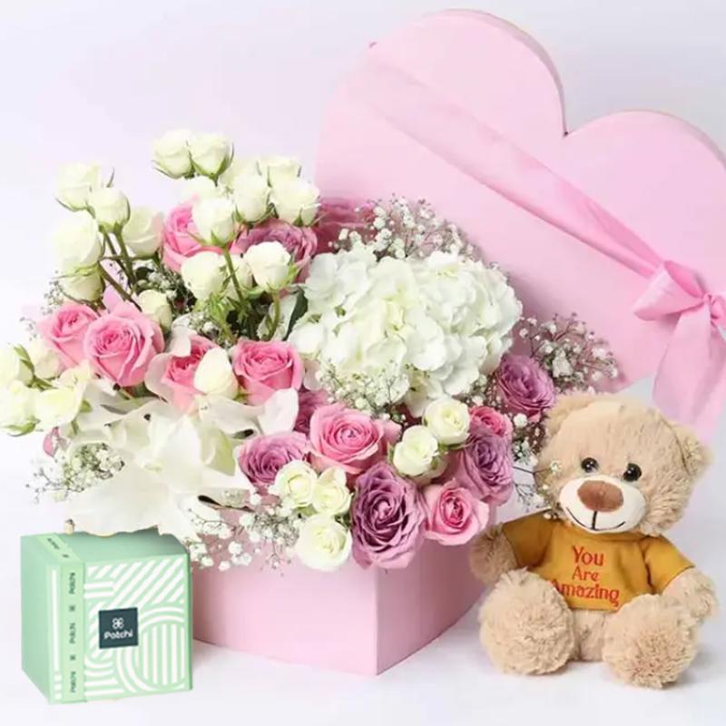 Pure Heart Flower Patchi and Teddy - Chocolates gift from Buy Any Flowers Dubai in Al Quoz Industrial Area 4, Dubai, UAE - image 2