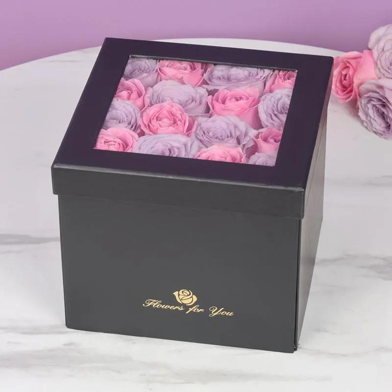 Purple and Pink Roses in Box with Chocolates thumbnail 4