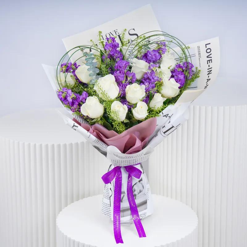Ivory Violet Bouquet - Flowers gift from Buy Any Flowers Dubai in Al Quoz Industrial Area 4, Dubai, UAE