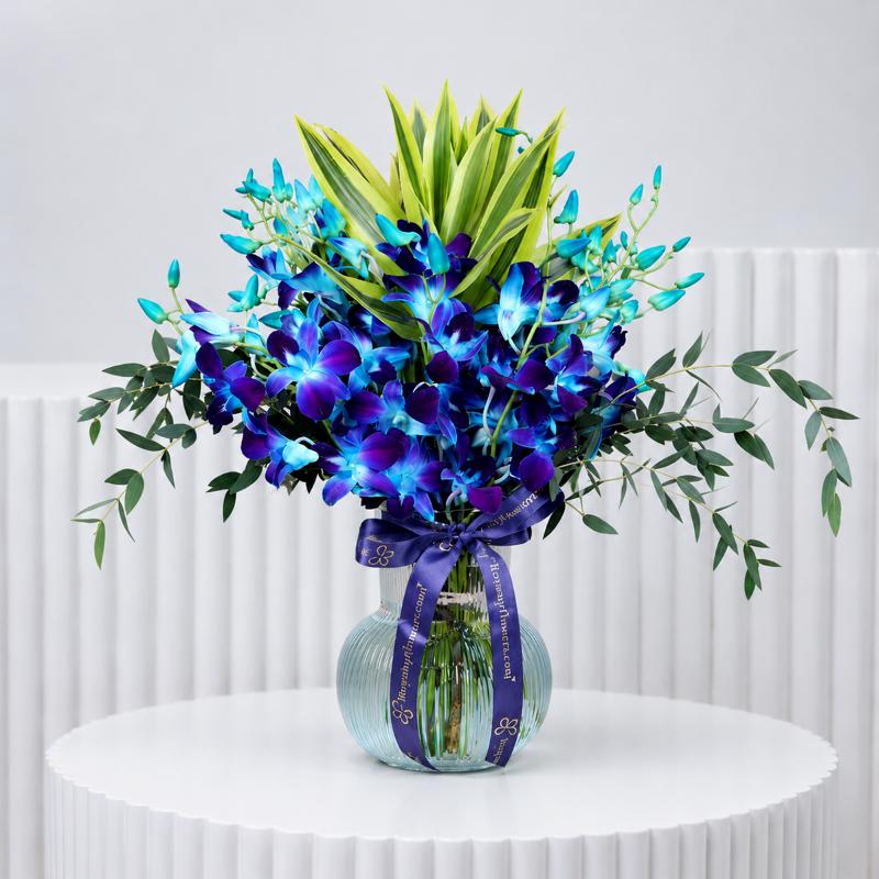11 Blue Orchid In Vase - Flowers gift from Buy Any Flowers Dubai in Al Quoz Industrial Area 4, Dubai, UAE