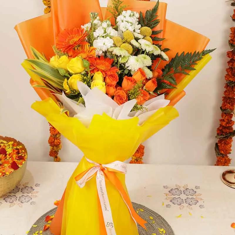 Diwali Sparkle Mix Flower Bouquet thumbnail 2