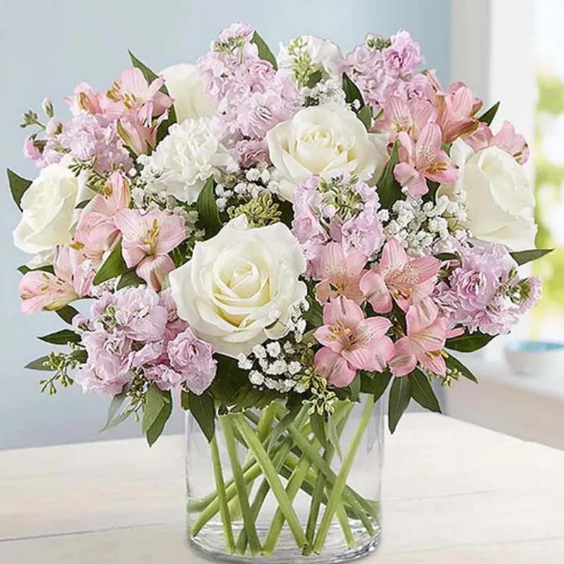 Pink and White Flowers in Vase with Personalised Cushion thumbnail 2