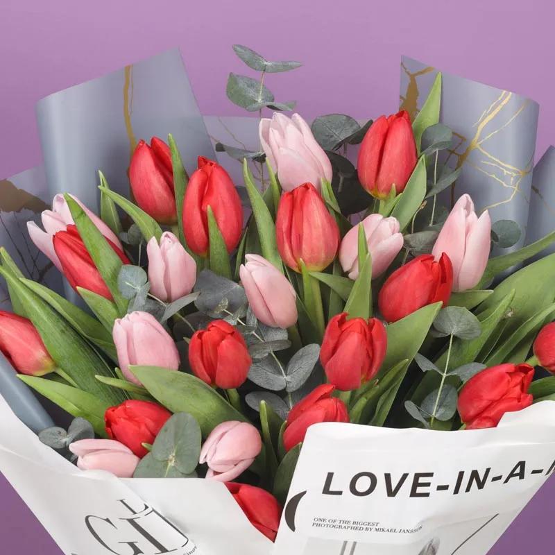 Mysterious 25 Red and Pink Tulips Bouquet thumbnail 3