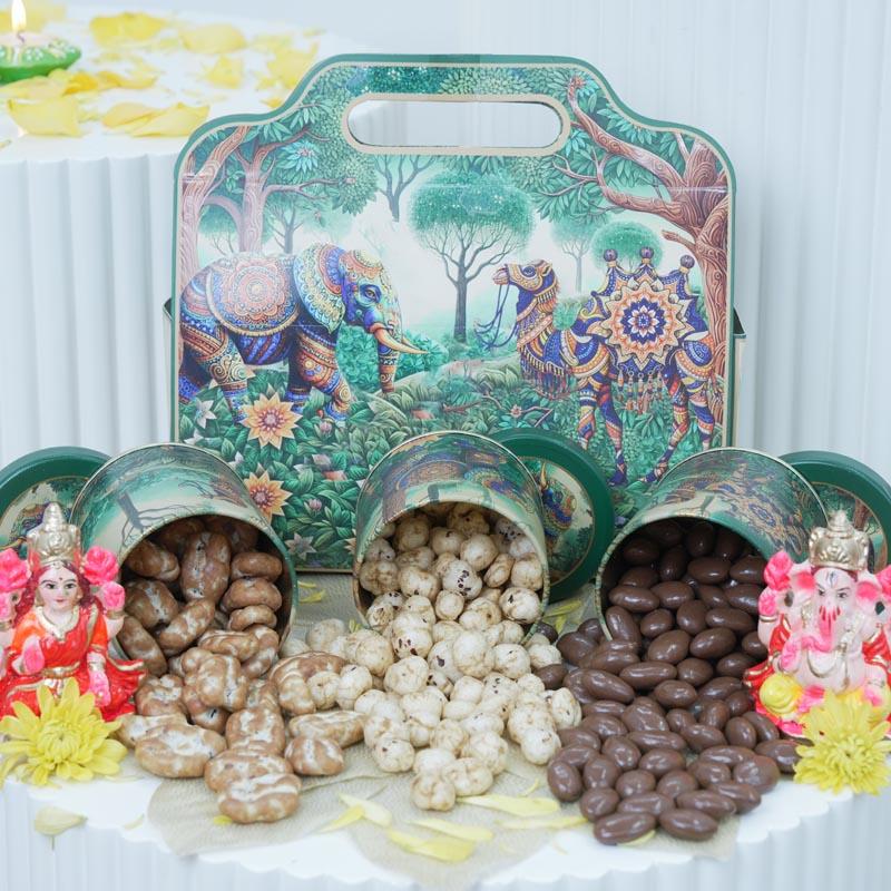 Luxury Diwali Gift Box with Lakshmi Ganesh Idols & Assorted Nuts thumbnail 2