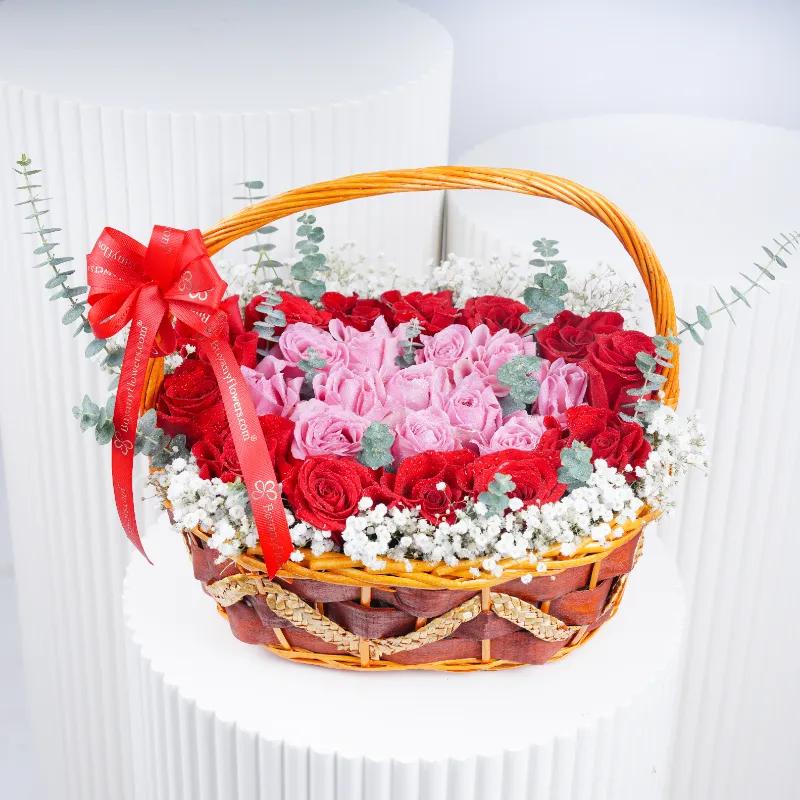 Pure Heart 25 Roses Basket - Flowers gift from Buy Any Flowers Dubai in Al Quoz Industrial Area 4, Dubai, UAE