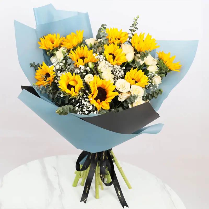 Peachy Sunflowers and Roses Bouquet - Flowers gift from Buy Any Flowers Dubai in Al Quoz Industrial Area 4, Dubai, UAE - image 2