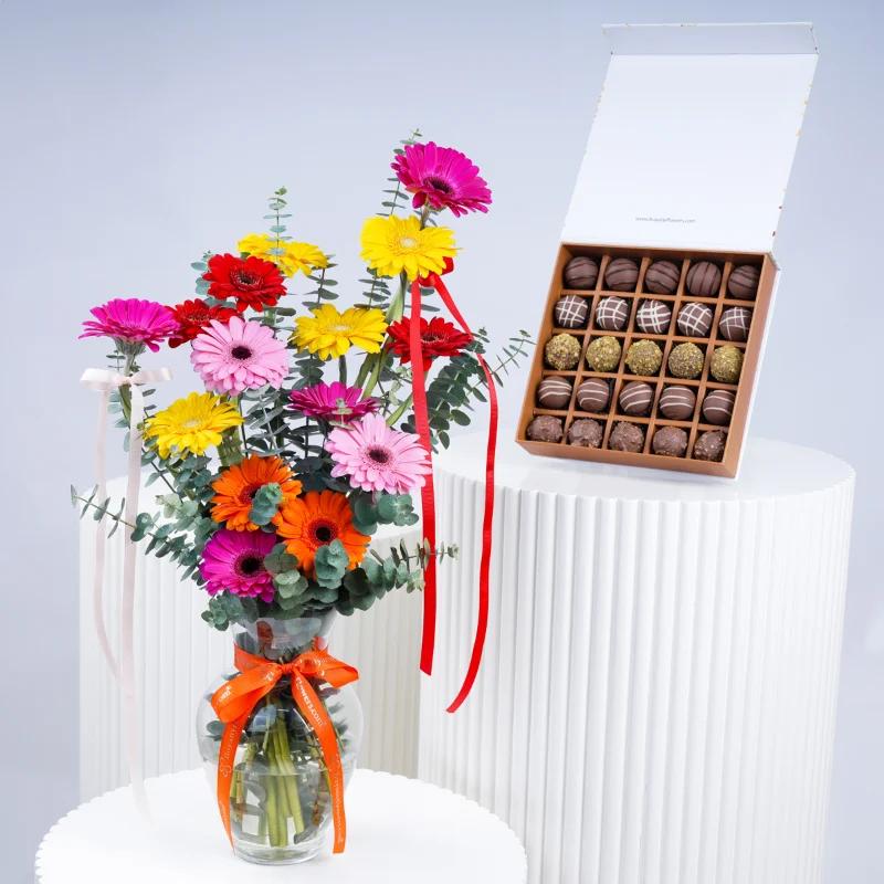 Nature 15 Gerberas in Vase with Chocolates in Dubai
