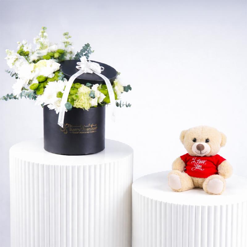 Ivory Flower Box with Teddy - Gift Sets gift from Buy Any Flowers Dubai in Al Quoz Industrial Area 4, Dubai, UAE